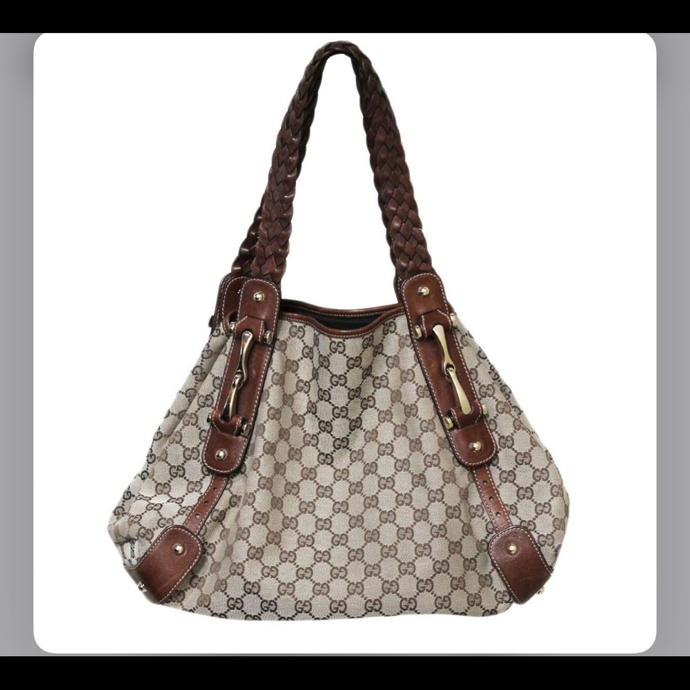 Authentic GUCCI Beige/Brow GG Canvas Pelham Bag